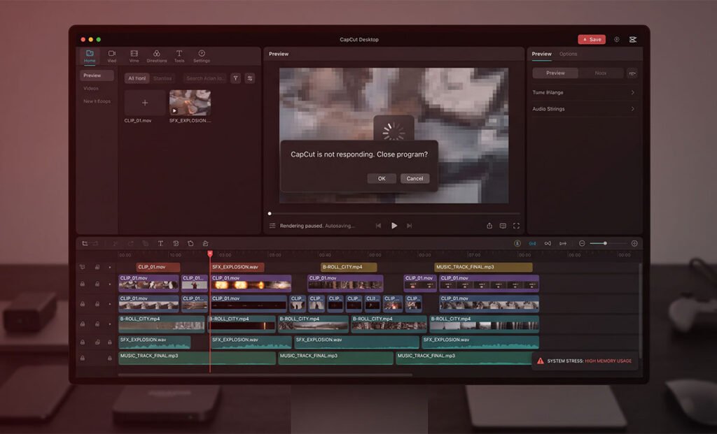 capcut crashed due to too many clips added